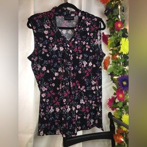 Premise | Women’s Black Floral Pattern Sleeveless Blouse Top